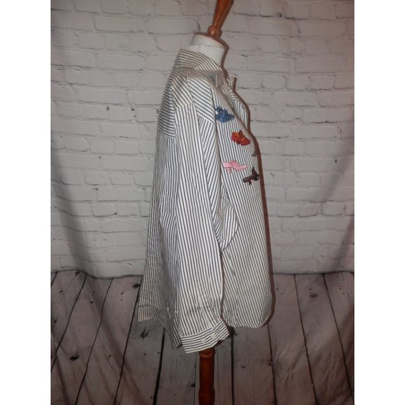 Plus Size Top 1X Striped Shoe Appliques Button Down Casey Coleman - Picture 3 of 5